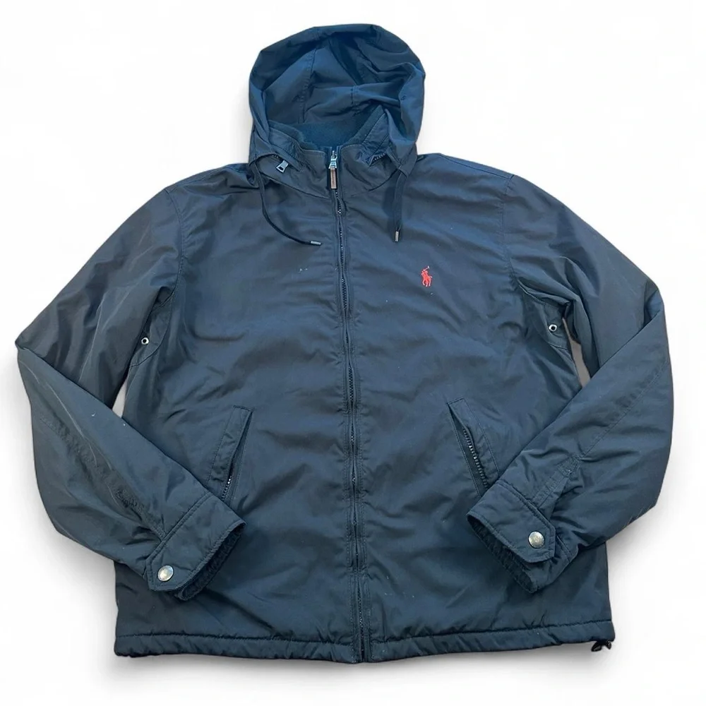 Polo Ralph Lauren Men’s Black Full Zip‎ Fleece-Lined Hooded Jacket Size Medium
